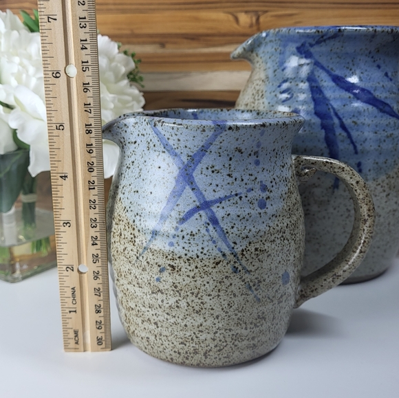 Set of 2 Pottery Jugs / Pitchers, Blue and Grey with Brown flecks. - Picture 3 of 10